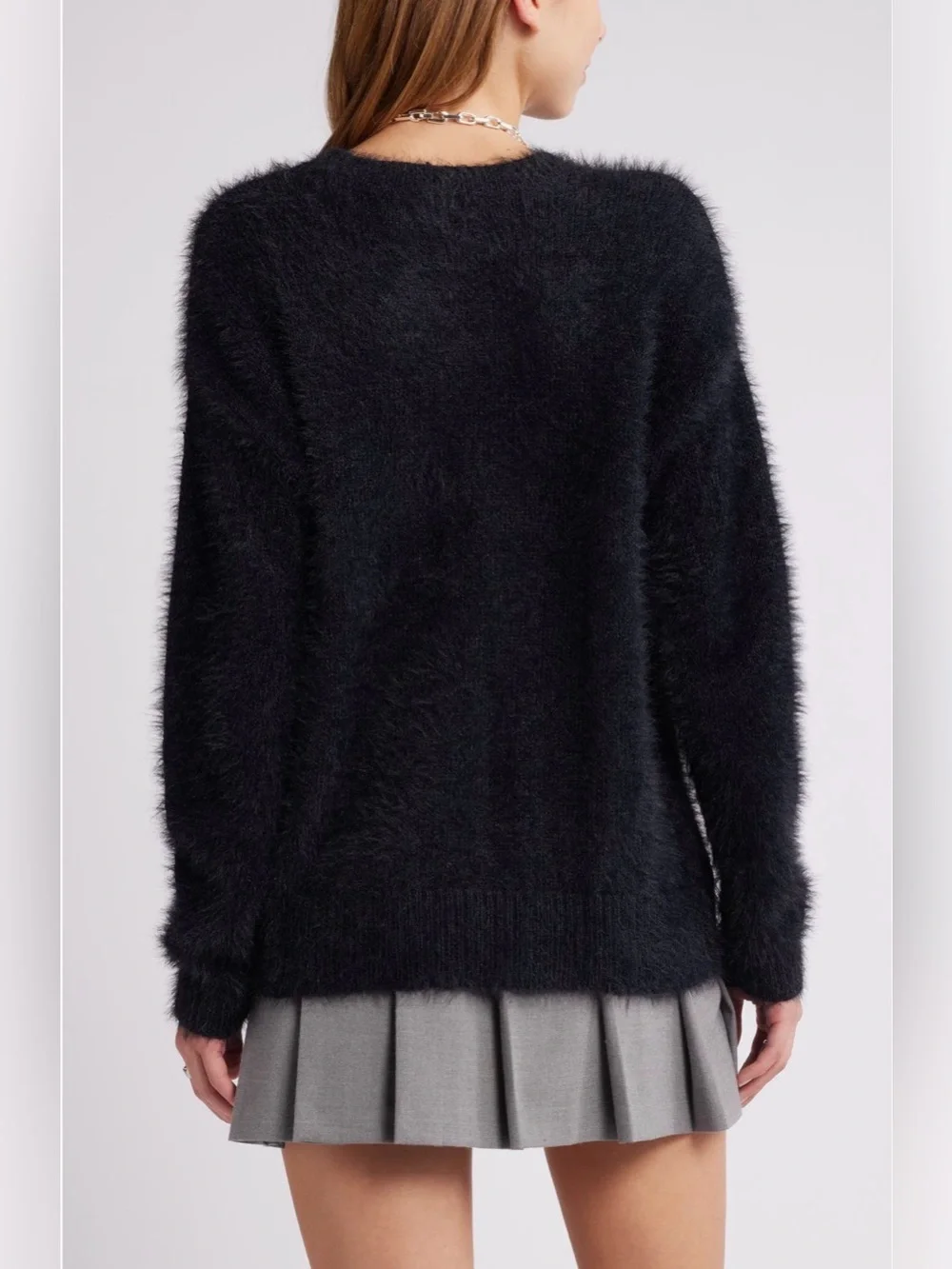 Open Edit Boyfriend Sweater Fuzzy in black